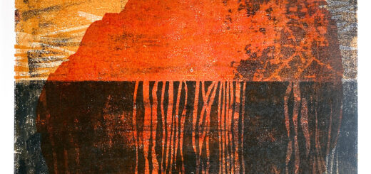 Holzschnitt in warmen Farben mit mehrere Platten